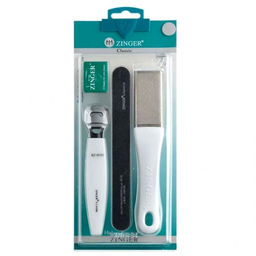 Zinger Набор педикюрных инструментов: 2 терки, пилка, лезвия / Classic SIS-67, 4 предмета