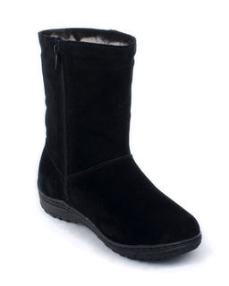 Полусапоги женские на литой подошве., Черные. Замша. Молния. Подклад овчина.