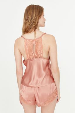 Trendyolmilla Siyah Dantelli Ip Ask?l? Saten Sortlu Dokuma Pijama Tak?m? THMSS22PT0269  фото 7