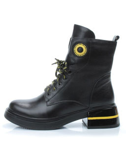 01-P514-3 BLACK/YELLOW Ботинки демисезонные женские (натуральная кожа, байка)
