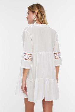 TRENDYOLMILLA Siyah Dokuma %100 Pamuk Dantelli Mini Plaj Elbisesi TBESS20EL0854  фото 14