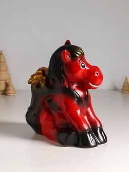 Копилка для денег Огненный конь с деньгами, гипс, 21 см, красный