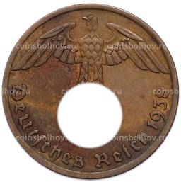 Монета 1 рейхспфенниг 1938 года A Германия