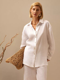 Рубашка женская Лён Белый - Modamica фото 4