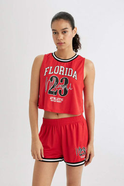 Укороченная майка с принтом DeFactoFit с круглым вырезом фото 7