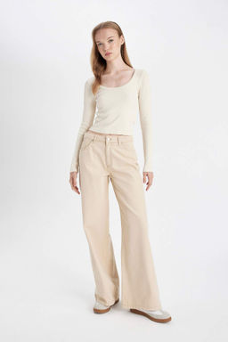 Gabardin Siyah Pantolon Wide Leg Genis Bol Paca Normal Bel Duz Basic - Defacto фото 2