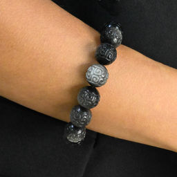 Браслет из Обсидиана шарик резной 14мм, 55г