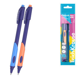 Цена за 24 шт. Набор из 2 ручек шариковых ErichKrause ErgoLine® Kids для левшей Stick&Grip Neon 0.5, Super Glide Technology, цвет чернил синий (в пакете)