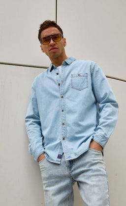 Рубашка мужская джинсовая с длинным рукавом F311-1241 голубая