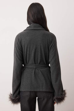 Antrasit Kurk Detayl? Oversize/Genis Kal?p Selanik Esnek Orme Ceket TWOAW26CE00080 - Trendyolmilla фото 4