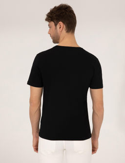 Siyah Bask_l_ Bisiklet Yaka Ti__rt