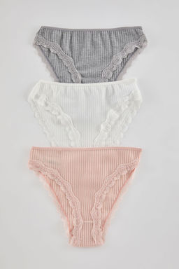 Trendyolmilla Gri-Cok Renkli 3lu Paket Fitilli Dantelli Klasik Orme Kulot THMAW25KU00015 фото 5