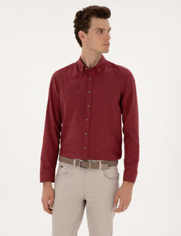 Bordo Flanel Dokulu Slim Fit Uzun Kollu G_mlek