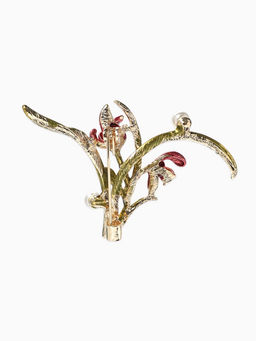 Брошь «Цветы» ирисы, жемчуг, цвет красно-зелёный