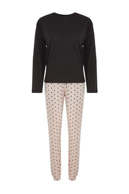 Siyah-Krem Kalpli Yumusak Tuse K?sl?k Orme Pijama Tak?m? THMAW26PT00020 - Trendyolmilla фото 5