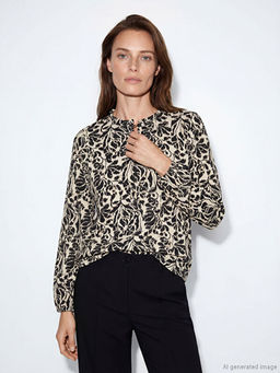 F?rf?rl? Dik Yaka Desenli Bluz