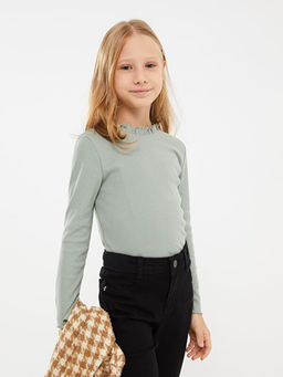 Dik Yaka Basic Uzun Kollu K?z ?ocuk Ti??rt