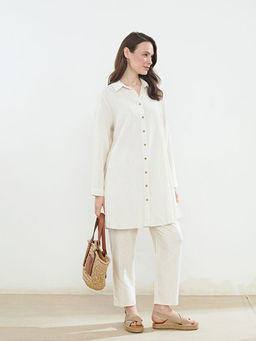 Beli Lastikli ?izgili Keten Kar???ml? Kad?n Pantolon