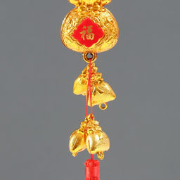 Цена за 2 шт. Подвеска пластик, текстиль "Золотые денежные мешки" 3х4,5х38 см