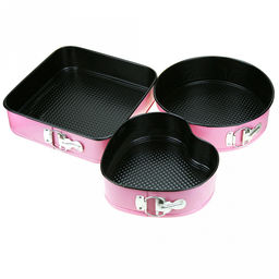 Форма для выпечки 3 штуки: 26х26см h7см; д24,5см h7,5см; 22х21см h7,5см, разъемная, металл, тефлоновое покрытие, цветной корпус-микс (Китай)