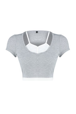 Trendyolmilla Haki Cift Kat Detayl? Fitted/Vucudu SaranFitilli Esnek Orme Bluz TWOSS24BZ00102  фото 7