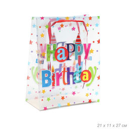 Цена за 10 шт. Пакет подарочный 27х21х11 см День Рождения / PP-41 /уп 10/1000/прозрачный
