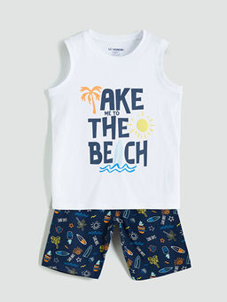 Bask?l? Erkek ?ocuk ?ortlu Pijama Tak?m?