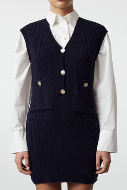 TRENDYOLMILLA Lacivert Mini Triko Yumusak Dokulu V Yaka Elbise TWOAW25EL00059  фото 4
