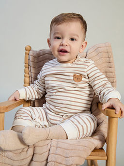 Bisiklet Yaka ?izgili Erkek Bebek Tulum