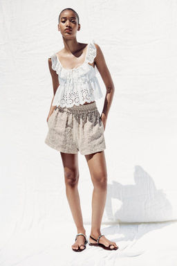 PERFORATED EMBROIDERY BERMUDA SHORTS