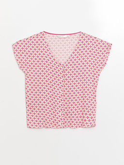 V Yaka Desenli Kad?n Pijama ?st?