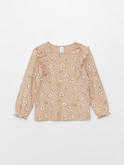 Bisiklet Yaka Uzun Kollu Bask?l? K?z Bebek Ti??rt