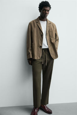 PANTAL?N RELAXED FIT ALGOD?N - LINO / Khaki oscuro - Zara фото 5