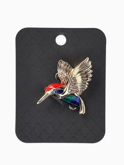 Брошь «Птица» колибри, цветная в золоте