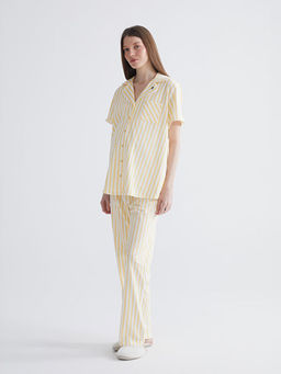 G?mlek Yaka ?izgili Hamile Pijama Tak?m?