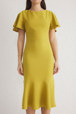 TRENDYOLMILLA Beyaz Fitted/Vucuda Oturan Volanl? Astarl? Midi Dokuma Elbise TWOSS20EL1342 фото 23