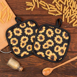 Кухонный набор Доляна Подсолнухи, прихватка 17*17 см - 2 шт,100% п/э