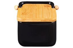 Банка для сыпучих продуктов 850 мл 14*12*11 см Черная + откидная бамбук.крышка, керамика - Elan gallery фото 7