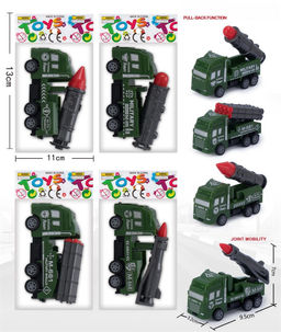 Цена за 2 шт. Инерц. "Fenming" 9,5*3,2*7см "Ракетная установка на грузовике" (399-457) 4 вида в ассорт.; с подвижными эл-тами, в пакете