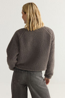 TRENDYOLMILLA Tas Pelus Regular/Normal Kal?p Dokuma Garnili Fermuarl? Kal?n Orme Sweatshirt TWOAW25SW00139  фото 10