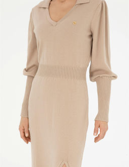Krem Regular Fit Triko Elbise - Pierre cardin фото 6