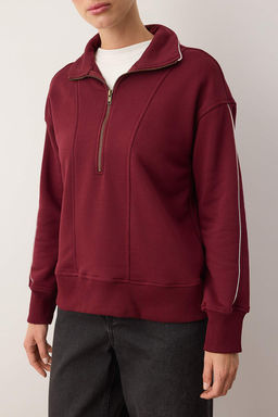 Bordo Fermuarl? Polo Yaka Serit Detayl? Regular/Normal Kesim Orme Sweatshirt TWOAW26SW00034