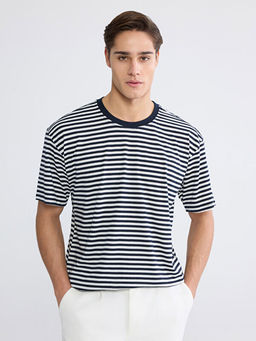 Bisiklet Yaka ?izgili Penye Erkek Ti??rt