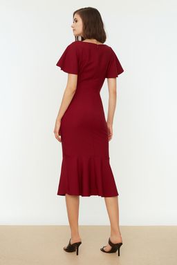 TRENDYOLMILLA Beyaz Fitted/Vucuda Oturan Volanl? Astarl? Midi Dokuma Elbise TWOSS20EL1342  фото 7