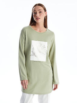 Bisiklet Yaka Bask?l? Kad?n Sweatshirt Tunik