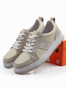 03-C934-4 BEIGE Кеды кожаные женские (натуральная кожа, натуральная замша)