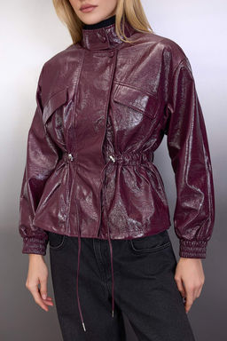 Bordo Regular Kal?p Belden Buzgulu Parlak Ince Ceket Mont TWOAW26MO00079 - Trendyolmilla фото 6