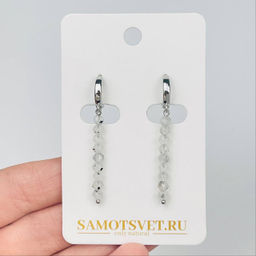 Серьги длинные из Лунного камня с включением Турмалина