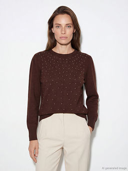 Bisiklet Yaka Ta?l? Kad?n Triko Kazak