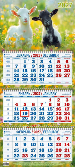 Календарь квартальный настен. 3-х блочный, 310*680мм, 2027г. "Символ года. Вид 3" (4527016)